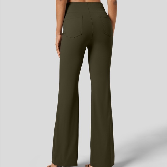Halara Flex High Wasted Back Side Pocket Slightly Flare Work Pants Forest Green - Picture 2 of 6